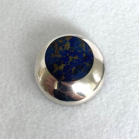VTG Sterling Silver 950 Mexico Chunky Round Lapis Lazuli Inlay Pendant Brooch - Picture 11 of 16